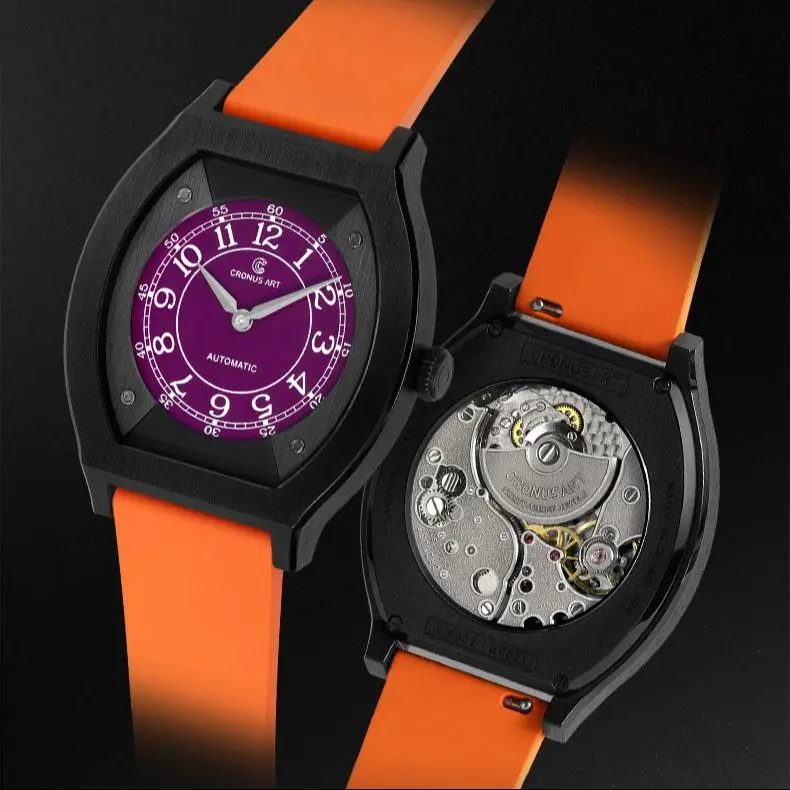 

CRONUSART Мужские автоматические часы 50 мм Tonneau Титановый корпус Механические наручные часы Светящийся ремешок FKM