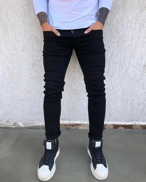 Man Retro Washing Zipper Stretch Casual Slim Fit Trousers Male Plus Size Pencil Pants Denim Skinny Hip Hop Streetwear Jeans For