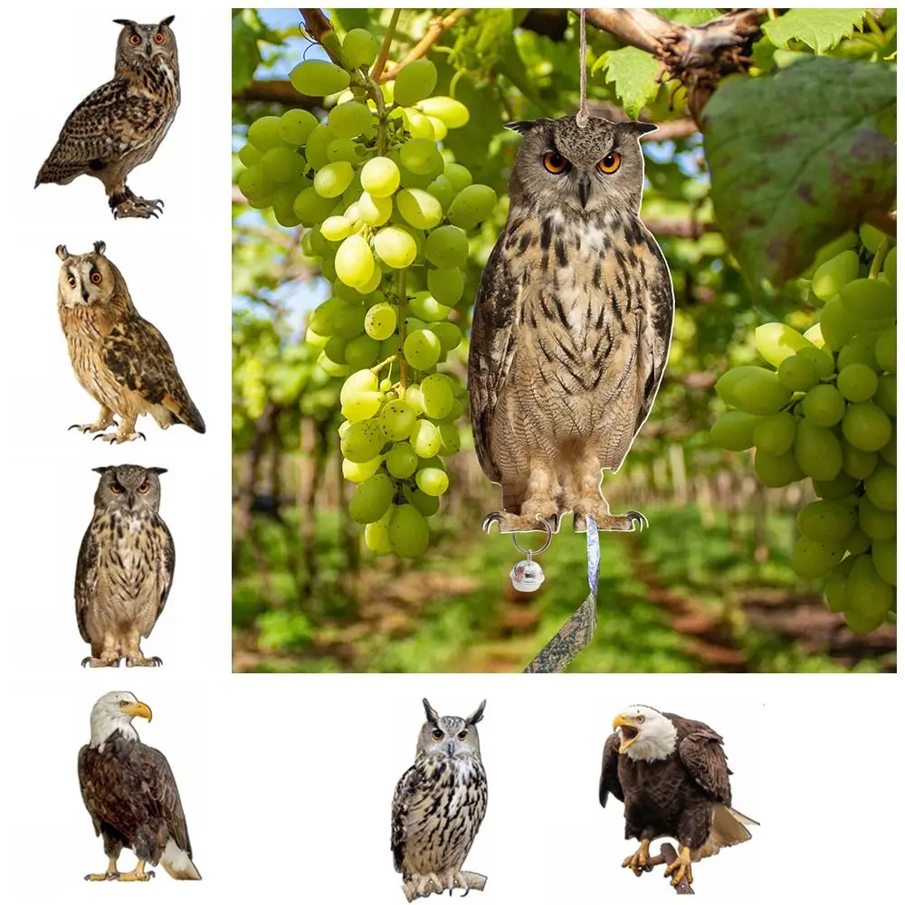 Owl Wind Chime With Bells Bird Repel Owl Scarecrow Waterproof Hanging Fake Bird Scare Device Rectangle Bird Repeller Balcony