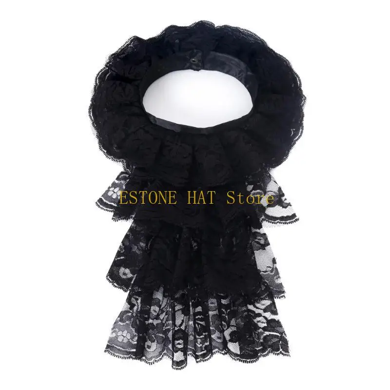 49MF Halloween Costume False Cuffs and Tiered Ruffled Lace Colonial Jabot Collar Set Victorian Colonial Neckwear for Parties