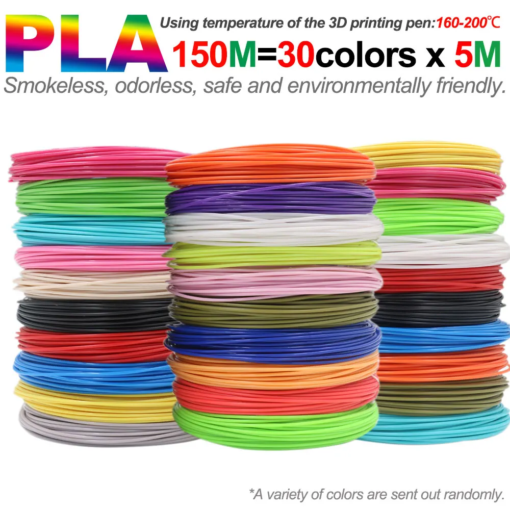 Farbiges PLA-Filament für 3D-Stiftdruck 36M 50M 100M 150M 200M Rauchfreie Sichere Kunststoff-Nachfüllung für 3D-Kinderdruckstifte
