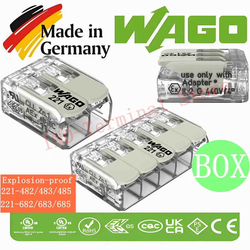 

221-482/483/485/682/683/685 FULL BOX Original conector WAGOs Explosion-proof series Grey terminal Spring European-style wiring