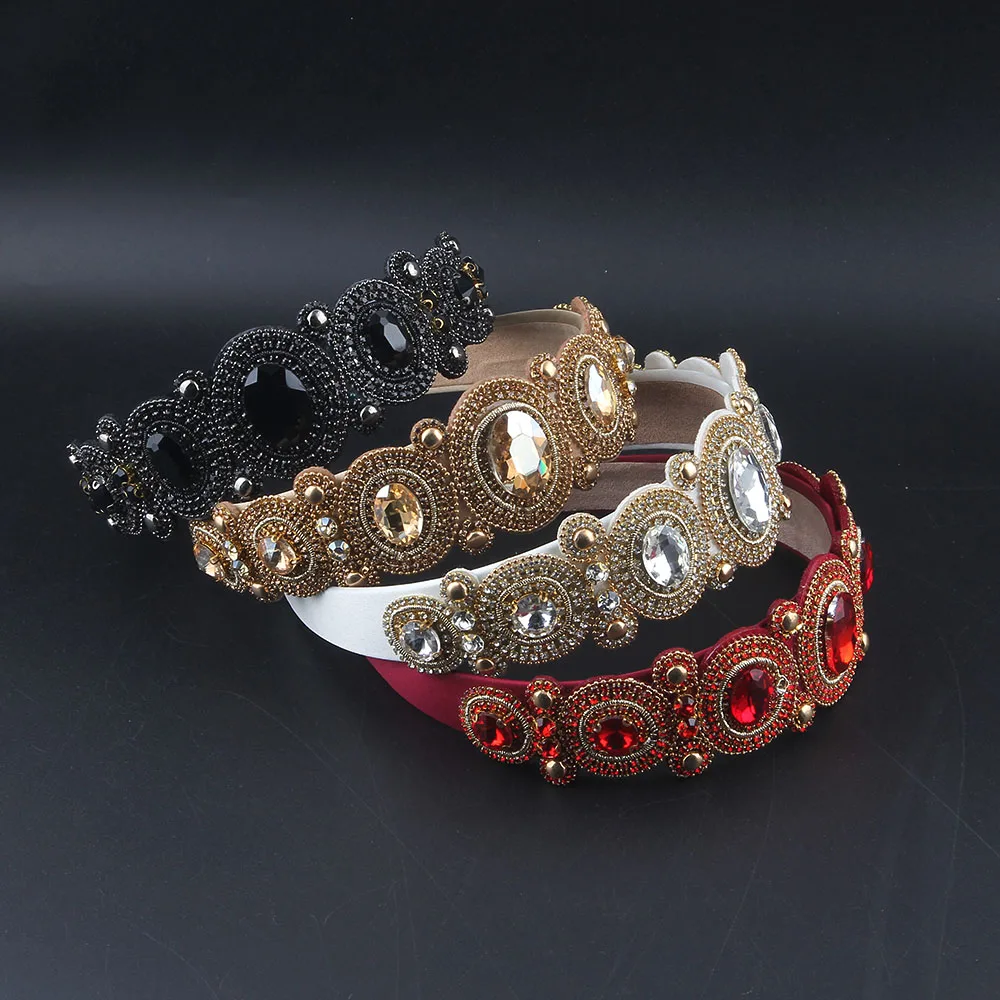 A New Cute Colorful Handmade Gorgeous Crystal Bib Baroque Hairbands Bridal Padded Headbands Women Wedding Party Hair Jewelry 417