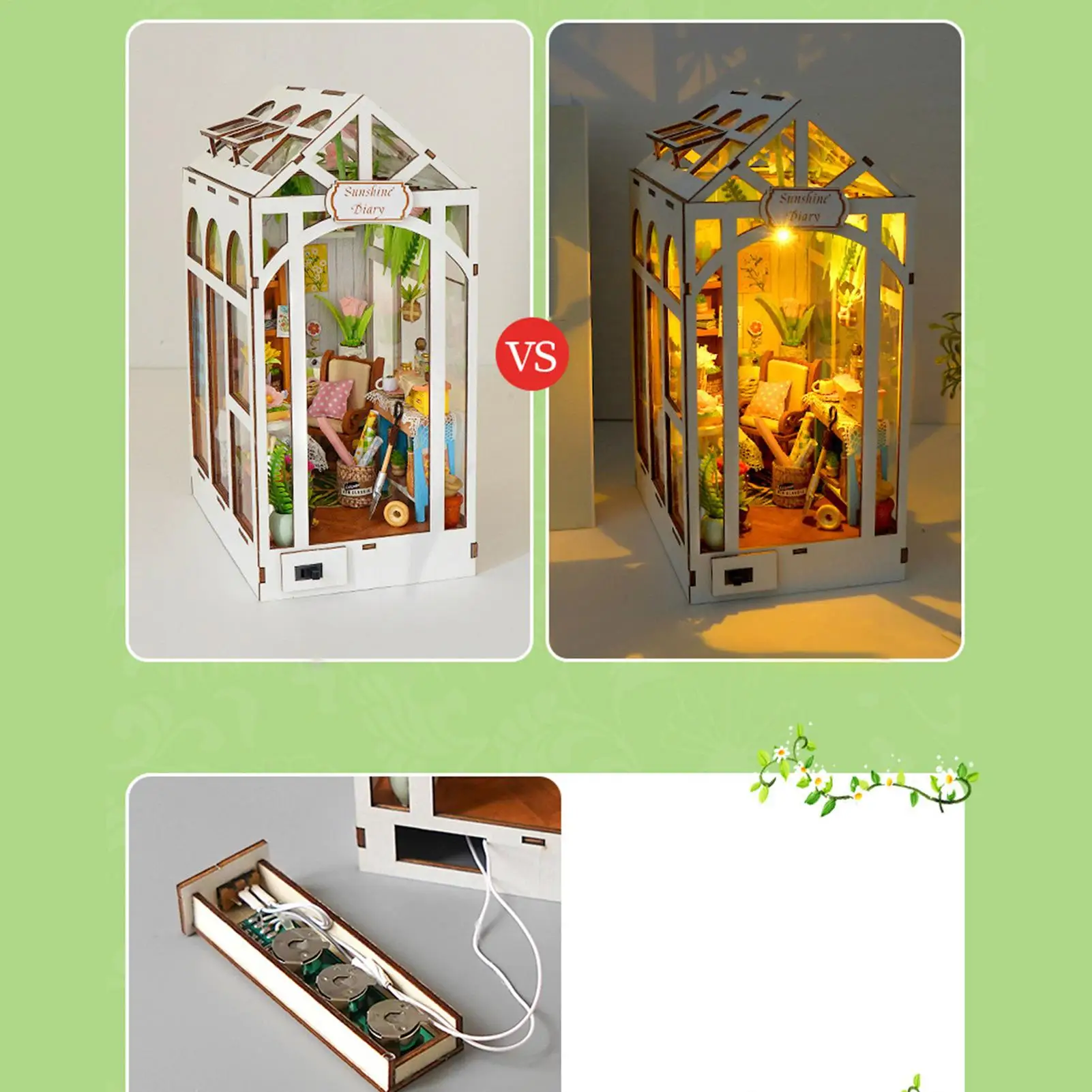 Miniature Wooden Book House Bookend - Decorative Puzzle for Shelf Table Library Office Christmas Halloween Gift