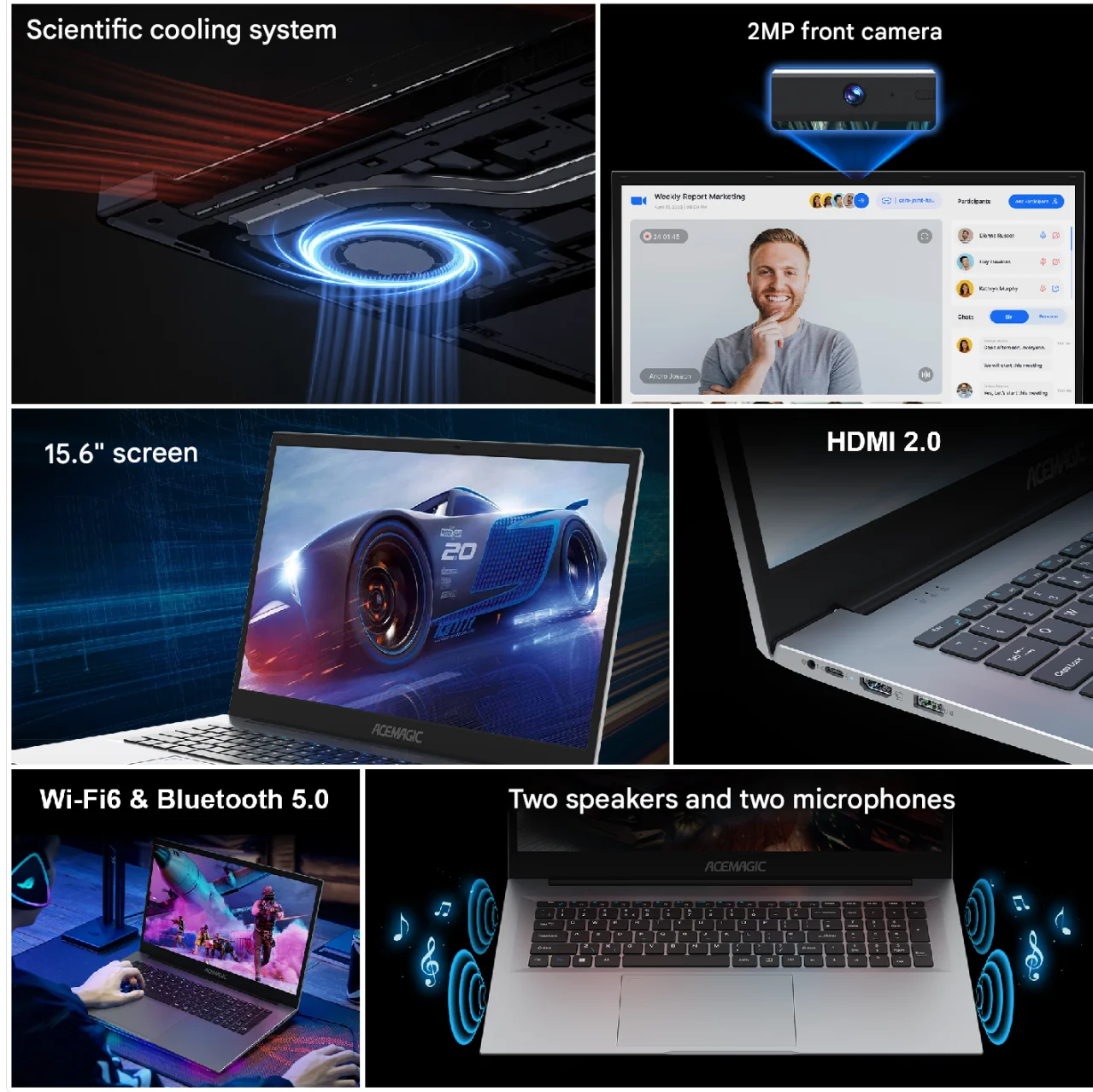 ACEMAGIC AX15 Ультратонкий ноутбук Intel Twin Lake-N150 15,6 дюйма, 5000 мАч, 16 ГБ LPDDR4, Ram, 512 ГБ, Rom, Windows 11, BT5.0, Wi-Fi 6, ноутбук