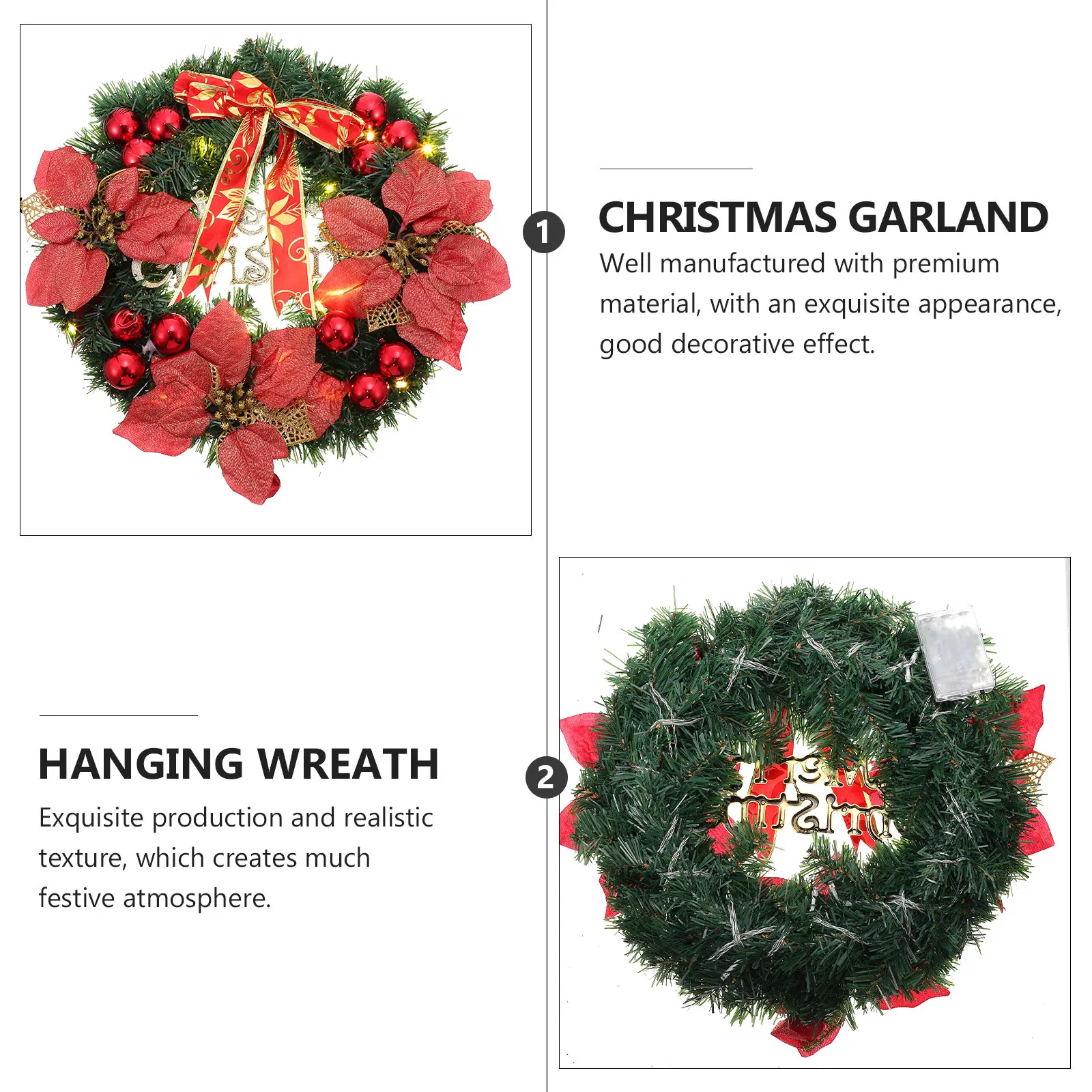 

1pc Decorative Flower For Christmas Home Shop Door Festival Lighting Garland Realistic Artificial Wreath Hanging Scene Ornament
