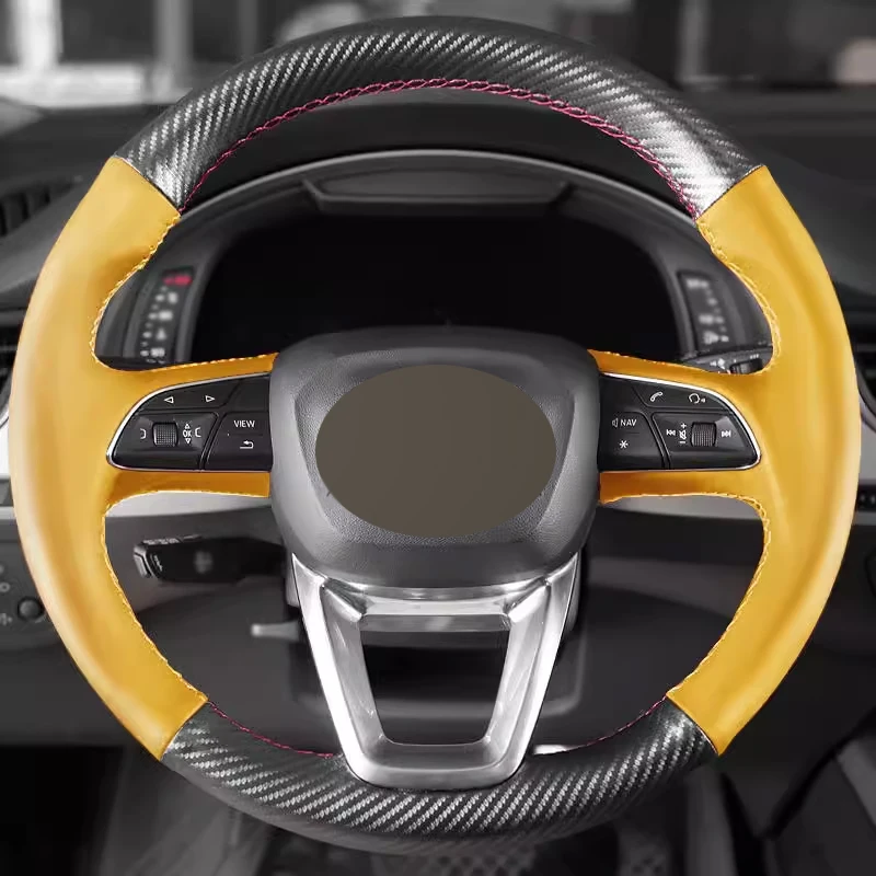 

Matt Carbon Fiber Yellow Leather Full Wrap Steering Wheel Cover Car Accessoires for Audi A4L A6L Q2L Q3 Q5 Q7 A1 A3 A5 A6 A7 A8