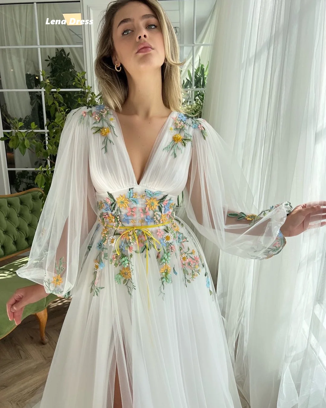 Lena Evening Dress Woman V-neck Women's Prom Dress 2025 Line A Party Dresses for Special Occasions Long Sleeves Custom Made Gown