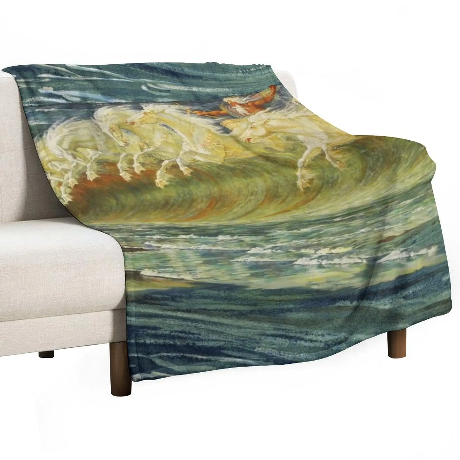 SEA HORSES OF NEPTUNE GALLOPPING AMONG WAVES Throw Blanket Plaid manga Blankets