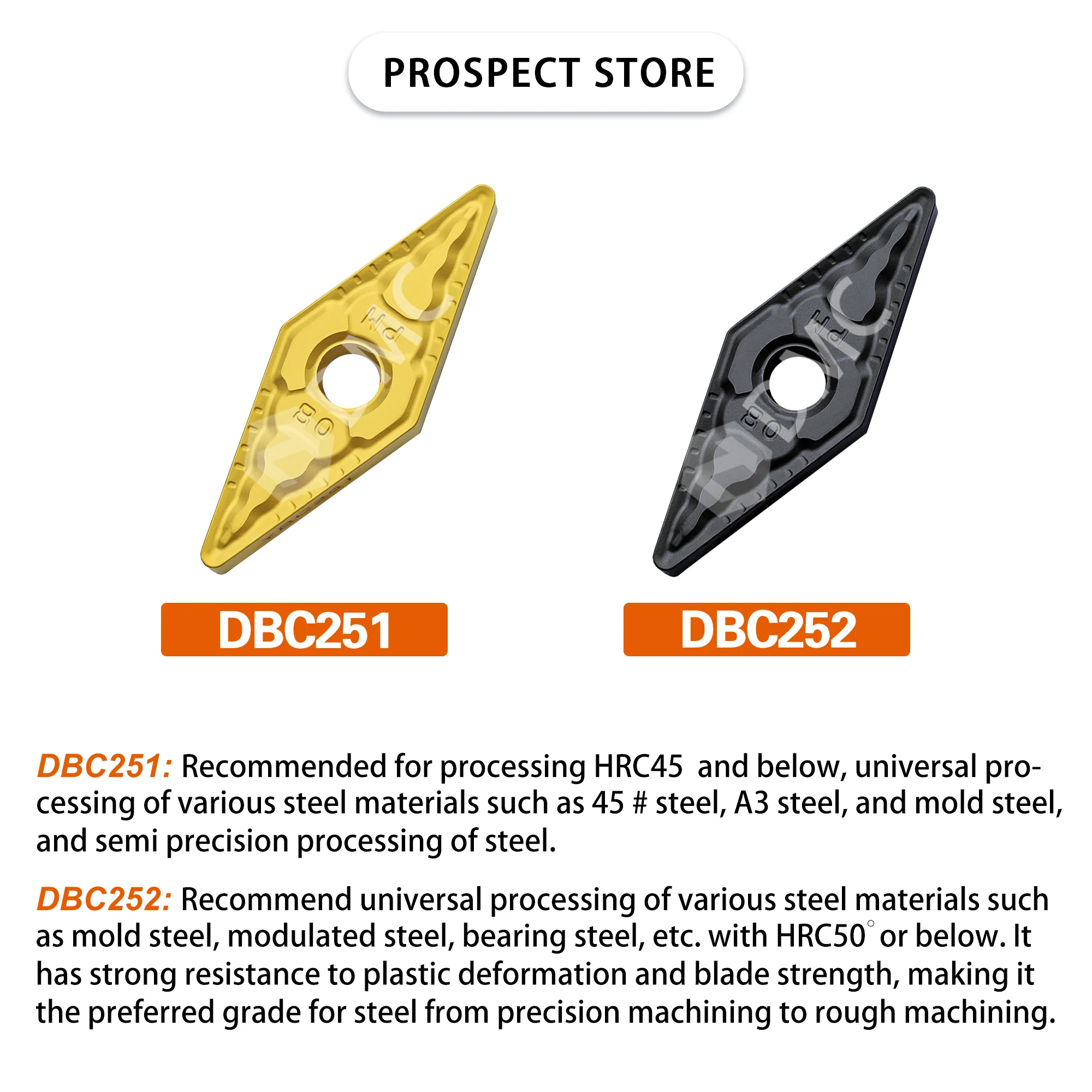VNMG160404/160408/160412-PM DBC251 DBC252 High-quality CNC Lathe Turning Tool Carbide Inserts Double Sided Use Rhombus Tip Knife
