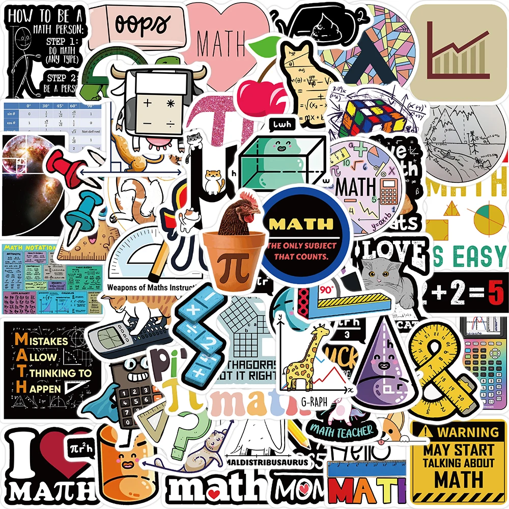 58pcs Funny Cartoon Math Stickers DIY Waterproof Graffiti For Laptop Luggage Guitar Phone Diary Vinyl Decals Kids Toy