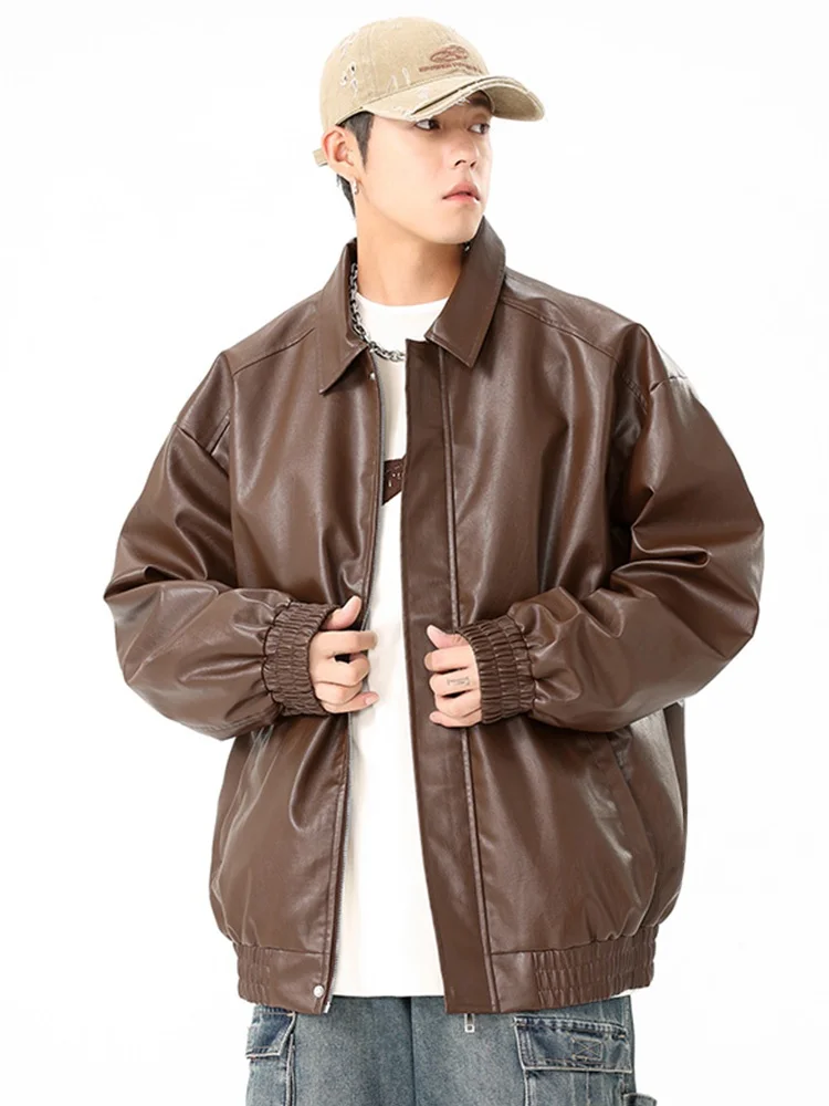 

Кожаное джато в американском стиле ретро, мужское весенне-осеннее повседневное свободное пальто из искусственной кожи, топ, молодежный энергетический длинный свеч на молнии