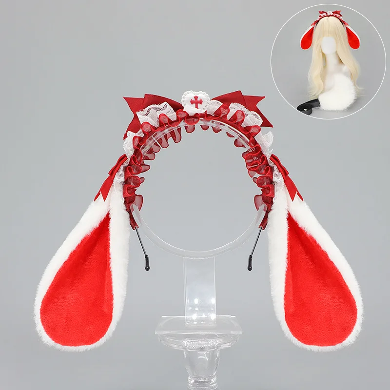 Bandeau oreilles de lapin Lolita pour femmes et filles, accessoires d'auto-photo de rue, Costumes de Cosplay Anime, cerceaux en fausse fourrure pour cheveux, couvre-chef de fête