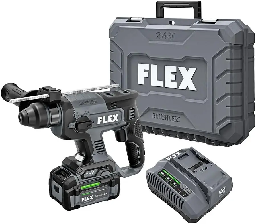 Flex 24V Brushless Cordless 7/8-Inch Sds Plus 1.3 Ft-Lbs Torque Rotary Hammer Kit With 5.0Ah Lithium Battery And 160W Fast