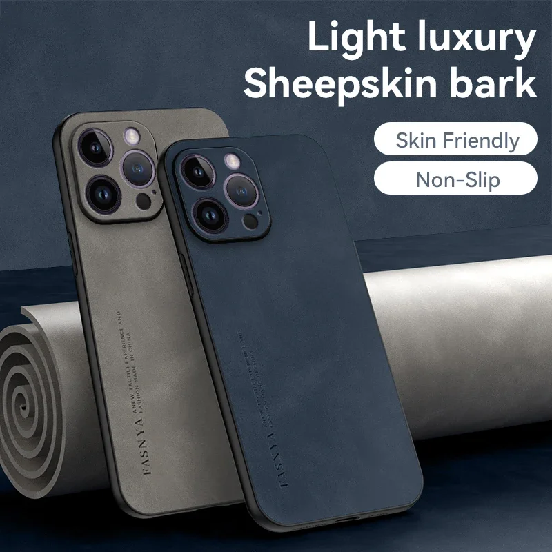 

Sheepskin Leather Case For iPhone 15 14 13 mini Pro Max 12 11 X XS XR XSMax 15Pro 7 8 Plus 15ProMax Luxury Matte Slim Back Cover