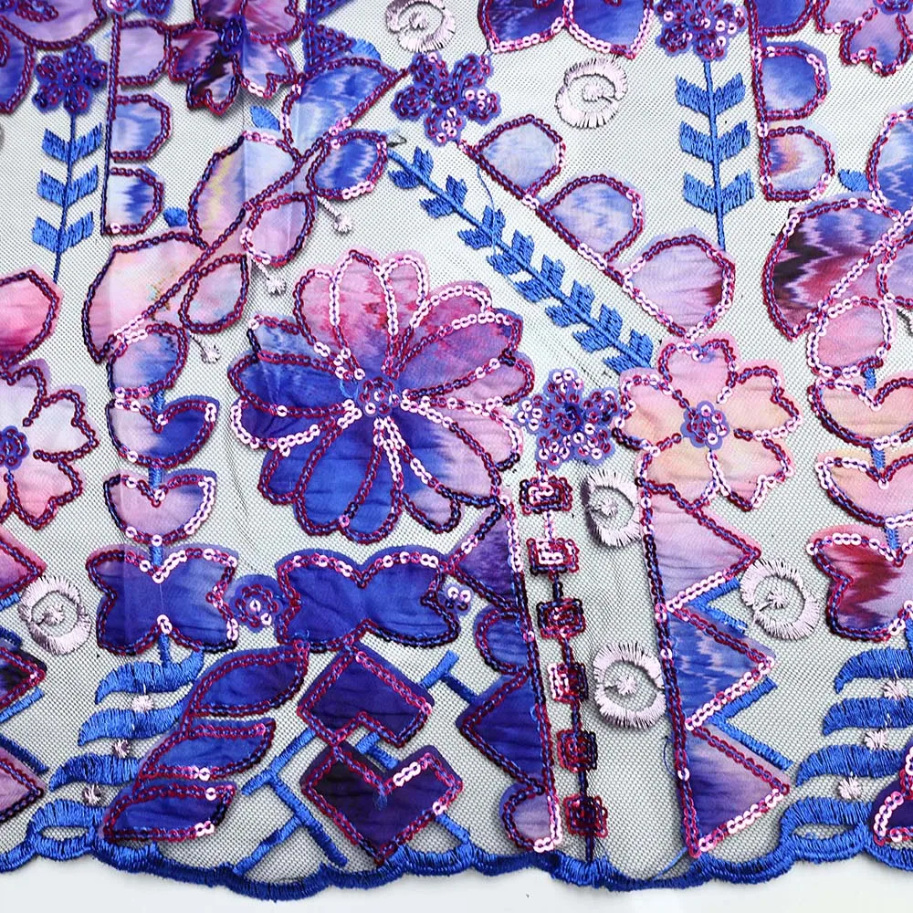 Newest Women Sequined Printing Lace Fabric 5 Yards High Quality Mesh Sequined Printed Lace For Wedding Party Dresses Sew Fabric