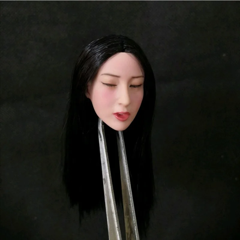 หัวตุ๊กตาผู้หญิงขนาด 1/6 สำหรับปลูกผม แกะสลักใบหน้าขณะนอนหลับ สำหรับตุ๊กตาขนาด 12 นิ้ว ผิวคล้ำ