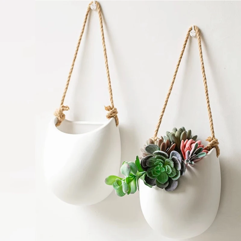 

Simple Nordic Home Decor Accessories Hanging Vase Room Ceramic Wall Vase Pendant Craft Wall-Mounted Hydroponic Vase