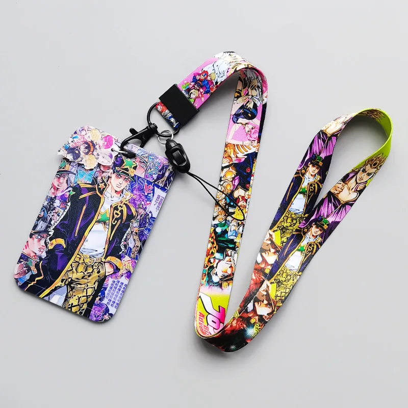 Anime JoJos Bizarre Adventure Lanyard Card Sets Keychain Cartoon Figure Pendant PVC Card Cover Keyring Jewelry Gift For Fans Acc