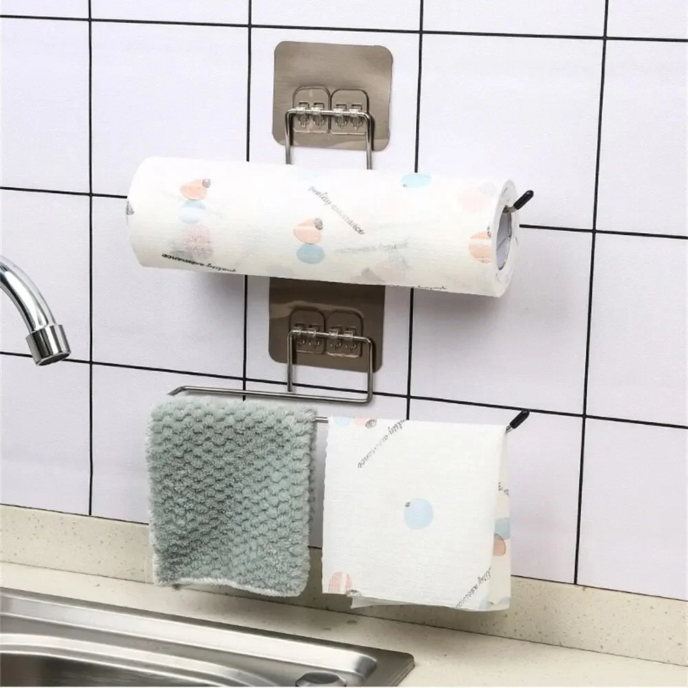 1pcs Kitchen Paper Towel Holder Adhesive Toilet Paper Rack Towel Hanger Tissue Dispenser Roll Napkin Cabinet Storage Accessories