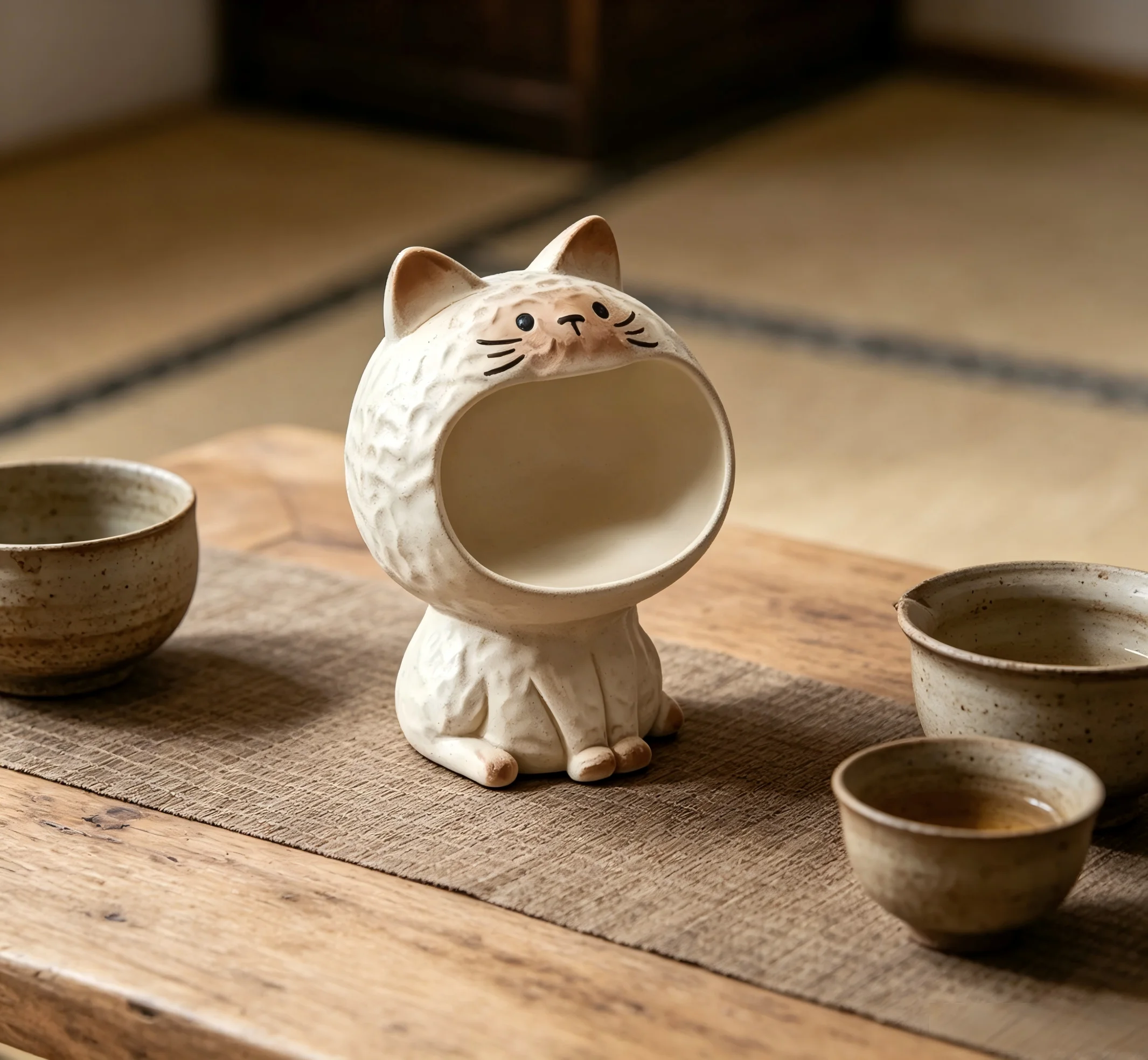 Multi functional ceramic cartoon storage box, cute cat ceramic desktop storage box, office home decoration