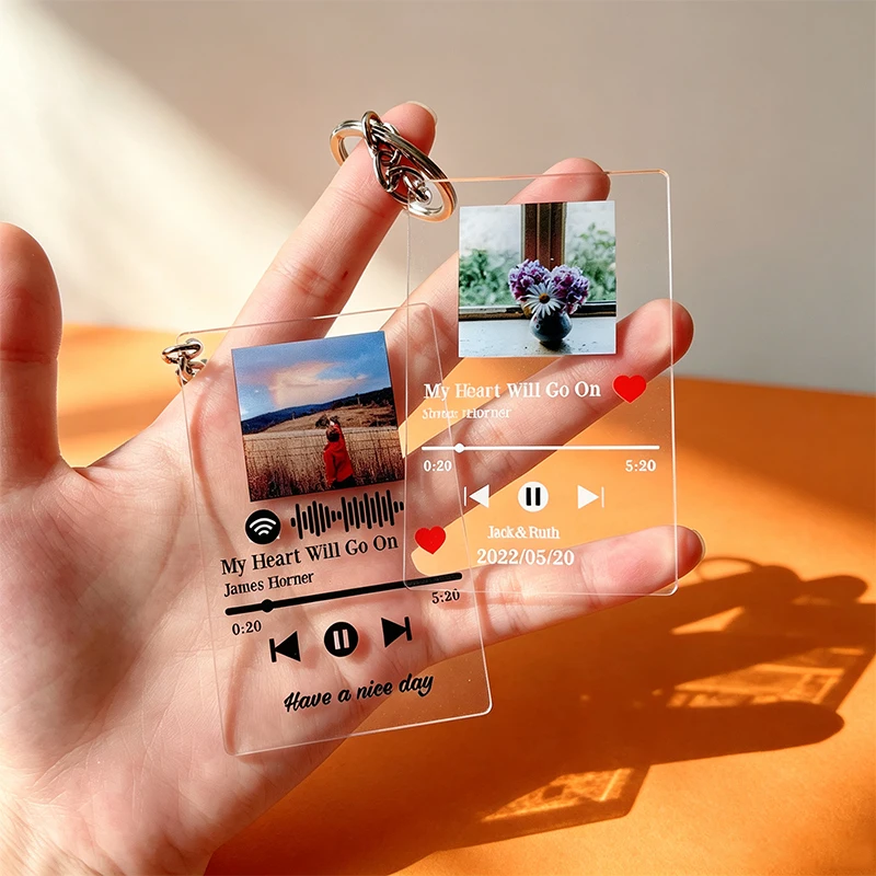 2026 Trend Acrylic Custom Photo Scannable Song Spotify Code Keychain Personalized Transparent Plate Music Song Name Text Keyring