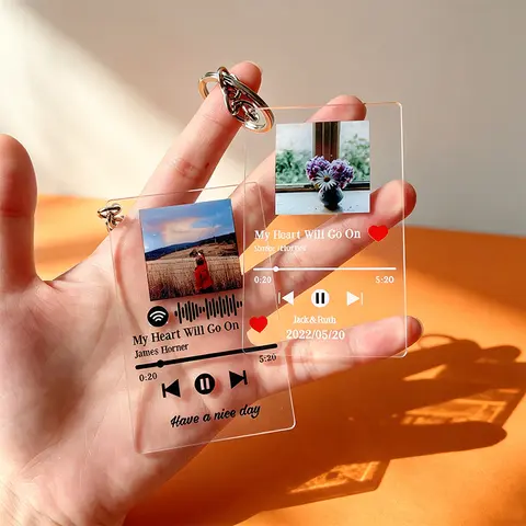 2026 Trend Acrylic Custom Photo Scannable Song Spotify Code Keychain Personalized Transparent Plate Music Song Name Text Keyring