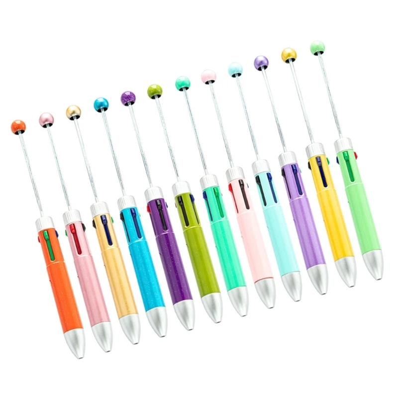 12Pcs 4 Color in 1 Beadable Pen Retractable Ballpoint Pen Multicolored Pen 87HC