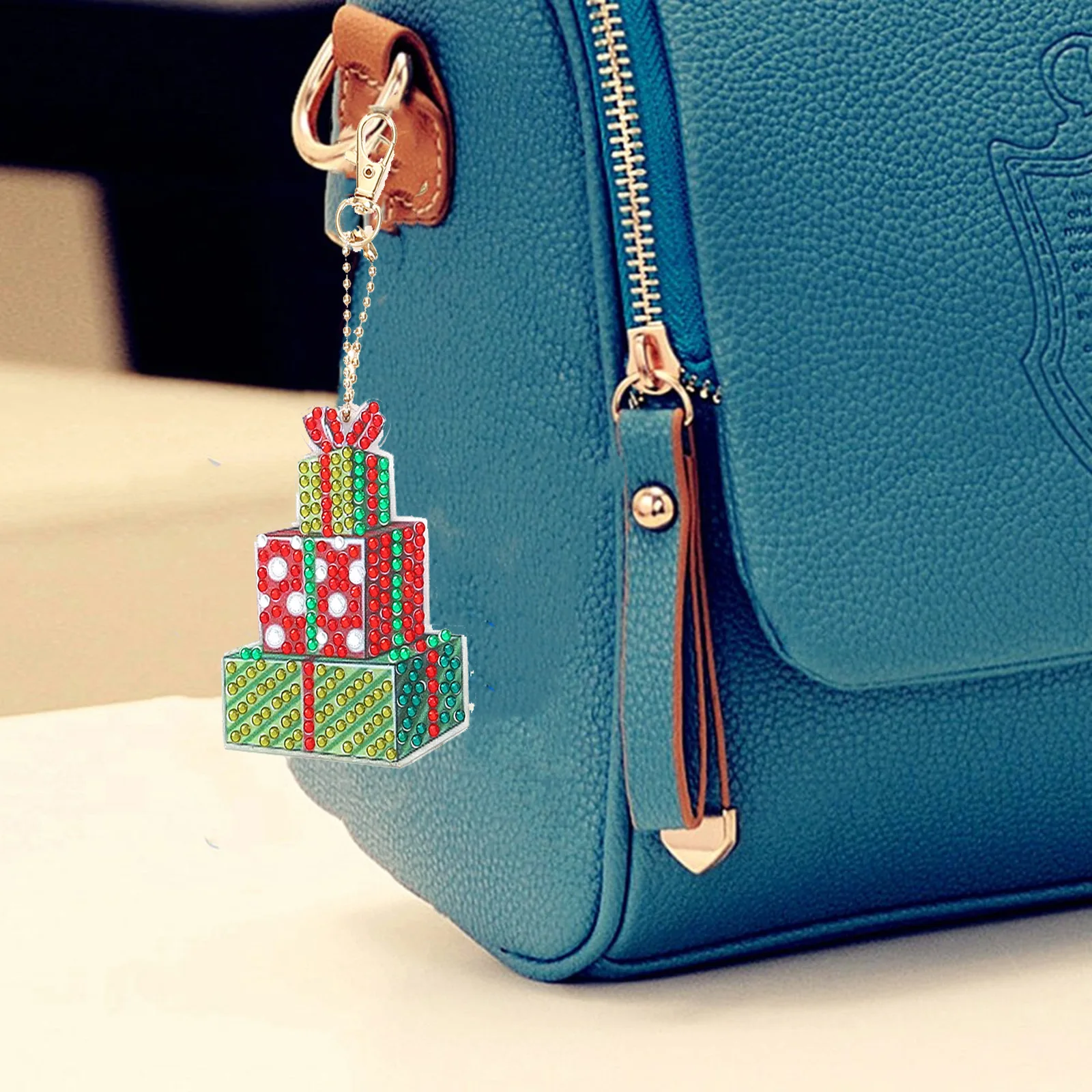 الكرتون سانتا كلوز سلسلة DIY الماس اللوحة كيرينغ فسيفساء التطريز عبر غرزة BagPendant هدية عيد ميلاد الماس المفاتيح