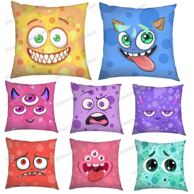 Funny Bubble Monster Expression Cushion Cover Home Decoration Kawaii Square Pillowcase Throw Pillow Case Covers for Sofa Car