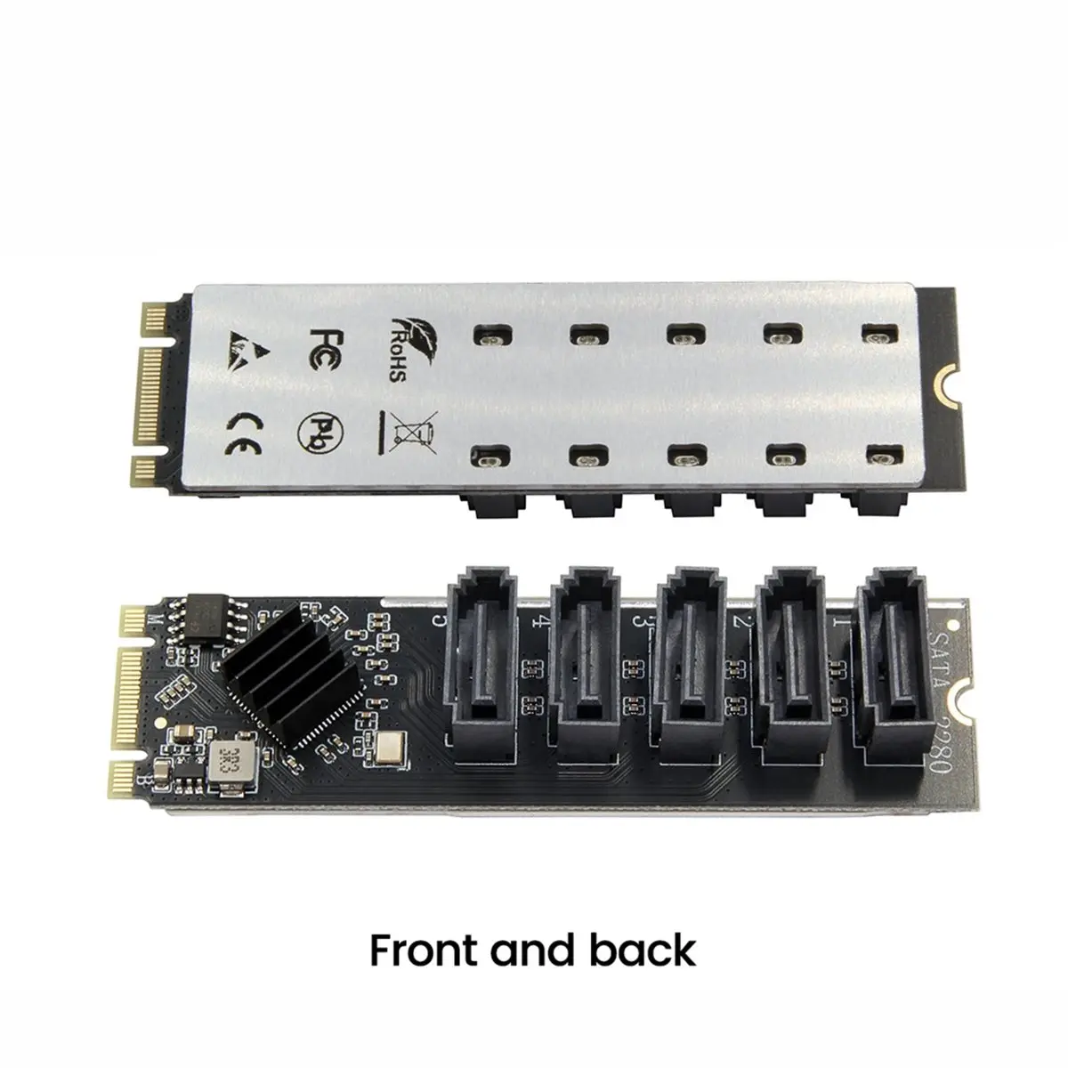 A40I M.2 NGFF B-KEY to SATA Adapter SATA Port Multiplier M.2 to 5 Ports SATA3 6Gbps SSD Expansion Card JMB585 Chip view 6