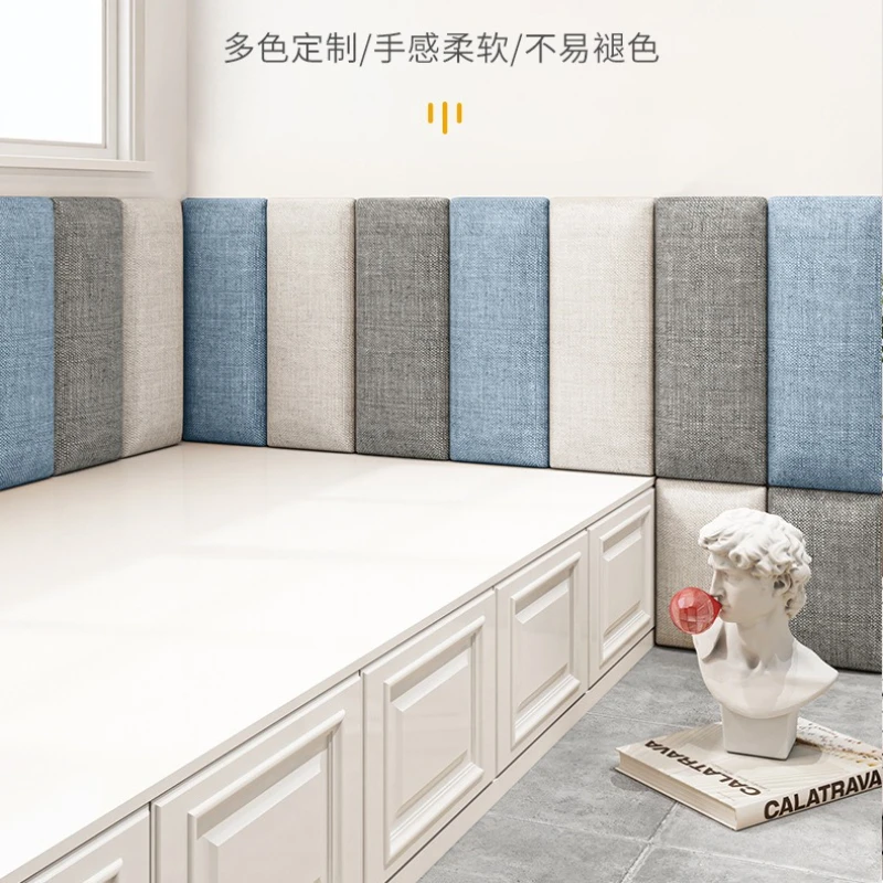 Bedroom Headboards Linen Soft Bag Hotel Clubhouse Background Wall Bedhead Soft Bag Tatami Cushion Self Adhesive Home Furniture