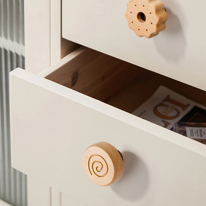 Boutons de tiroir en bois, quincaillerie de commode, bouton d'armoire de cuisine blanc, bouton de placard moderne, poignée de porte de garde-robe ronde
