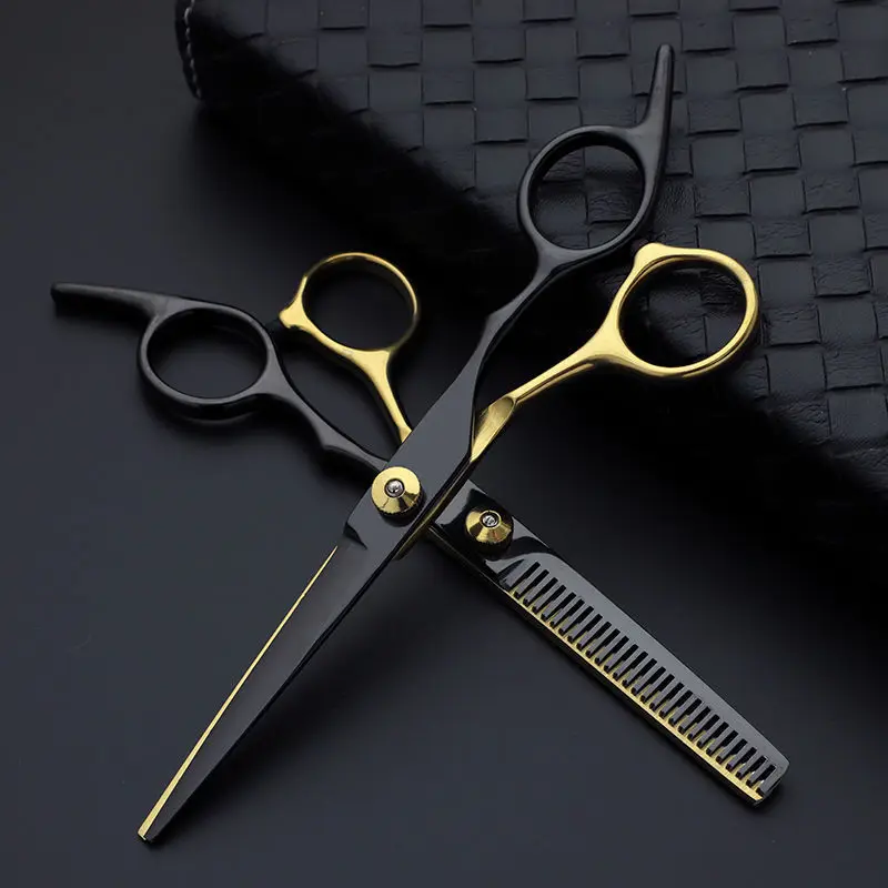 Professionelle Haarschneideschere, Haarschneideschere für Zuhause/Friseursalon, Effilierschere aus Edelstahl, Schwarz-Gold – Detail 5