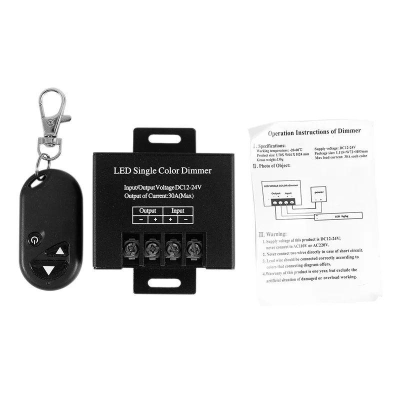 AT29-10X 30A Single Channel Leddimmer Controller With 3 Key Wireless RF Remote Control For Single Color 5050 3528 LED