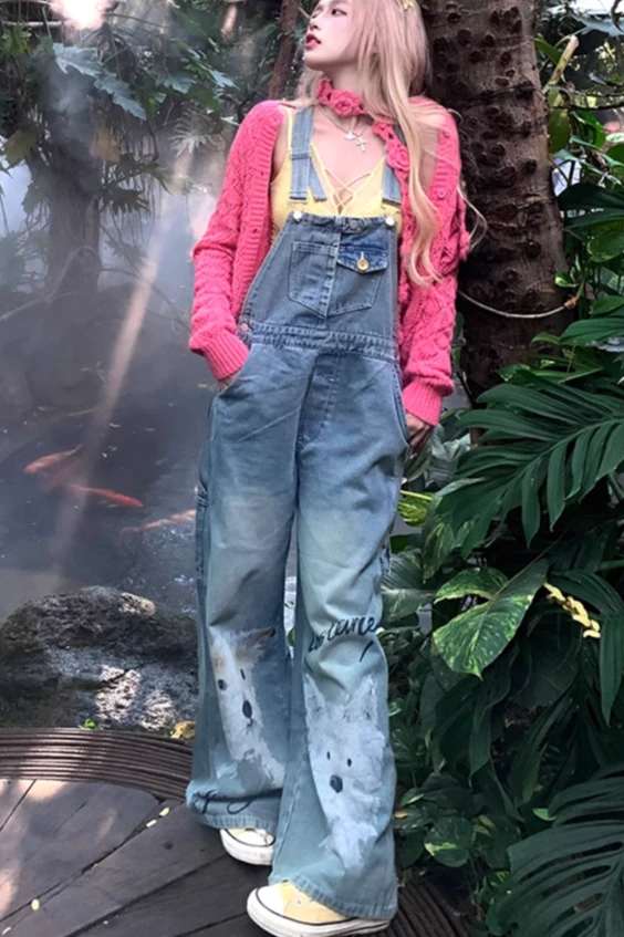 

Женский джинсовый комбинезон свободного кроя с принтом, весна-осень 2026