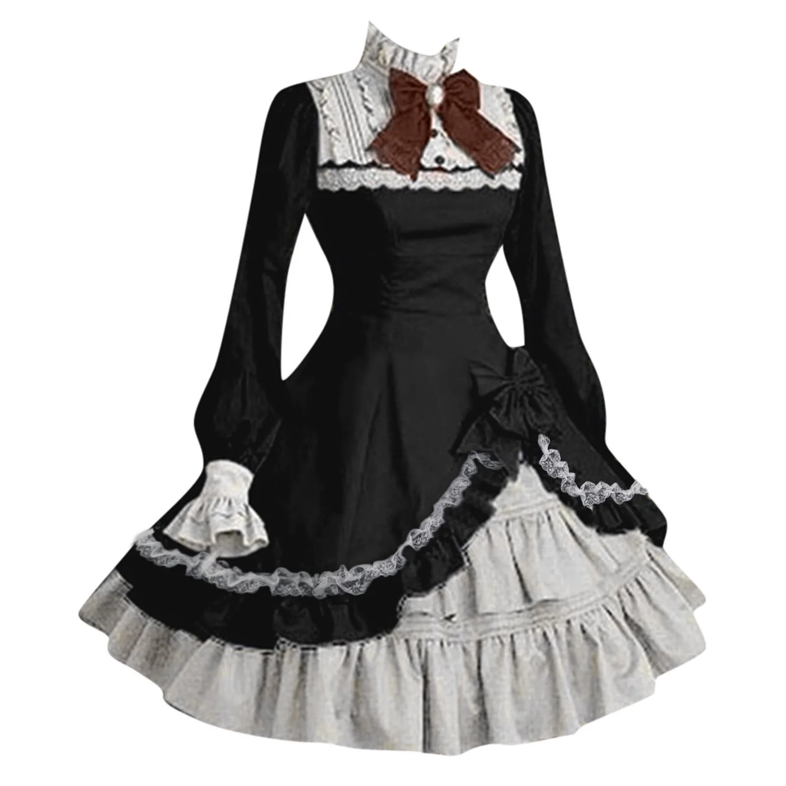 Medieval Retro Lolita Dresses For Women Vintage Gothic Court Dress Bow Long Sleeves Ruffles Halloween Cosplay Costumes Ball Gown