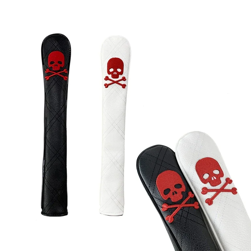 

Golf Alignment Rod Cover Skull PU Leather Black Embroidery Head Protection Cover Auxiliary Practice Golf Supplies Accessories