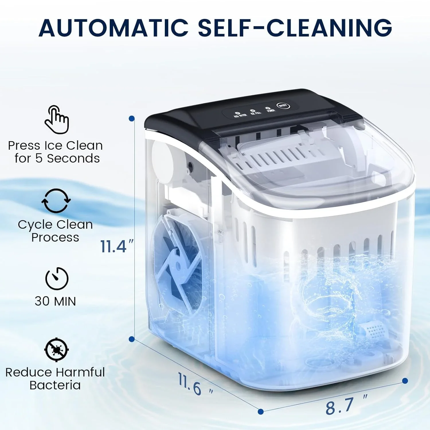 Countertop Ice Maker with Convenient Handle, Fast 9 Ice Cubes in Just 6 Minutes, 26Lbs in 24 Hours, Self-Cleaning Ice Machine wi