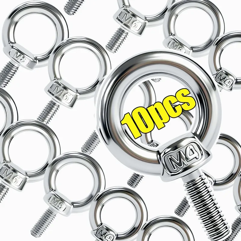 

10/1pcs Stainless Steel Lifting Eye Bolts Multipurpose Heavy Duty Crane Hardware Fastener Home Repair Ring Extended Eyebolt Nut