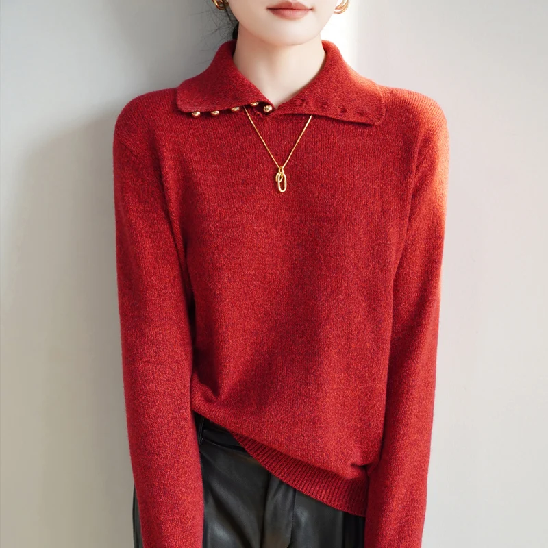 

Pearl String Autumn/Winter new 100% Merino wool cashmere pullover Women's turtleneck pullover warm bottom knit shirt top