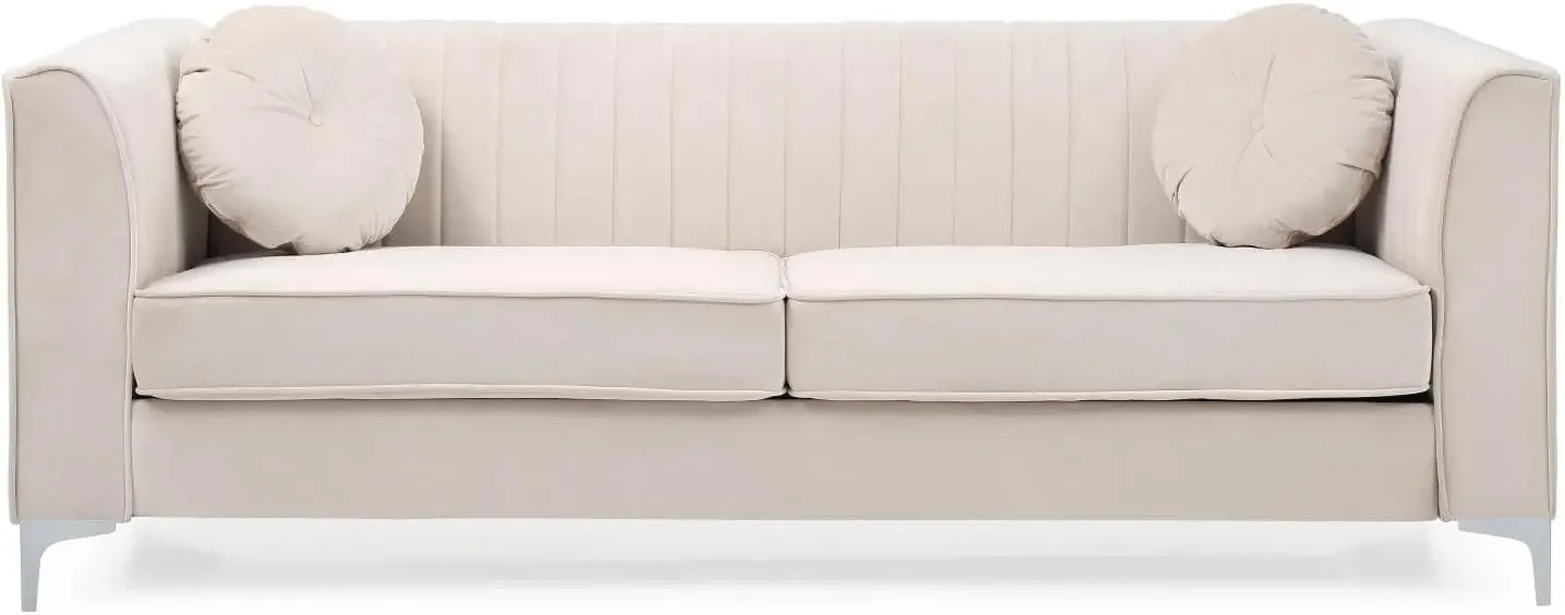 

Living Room Furniture Delray Velvet Sofa in Ivory