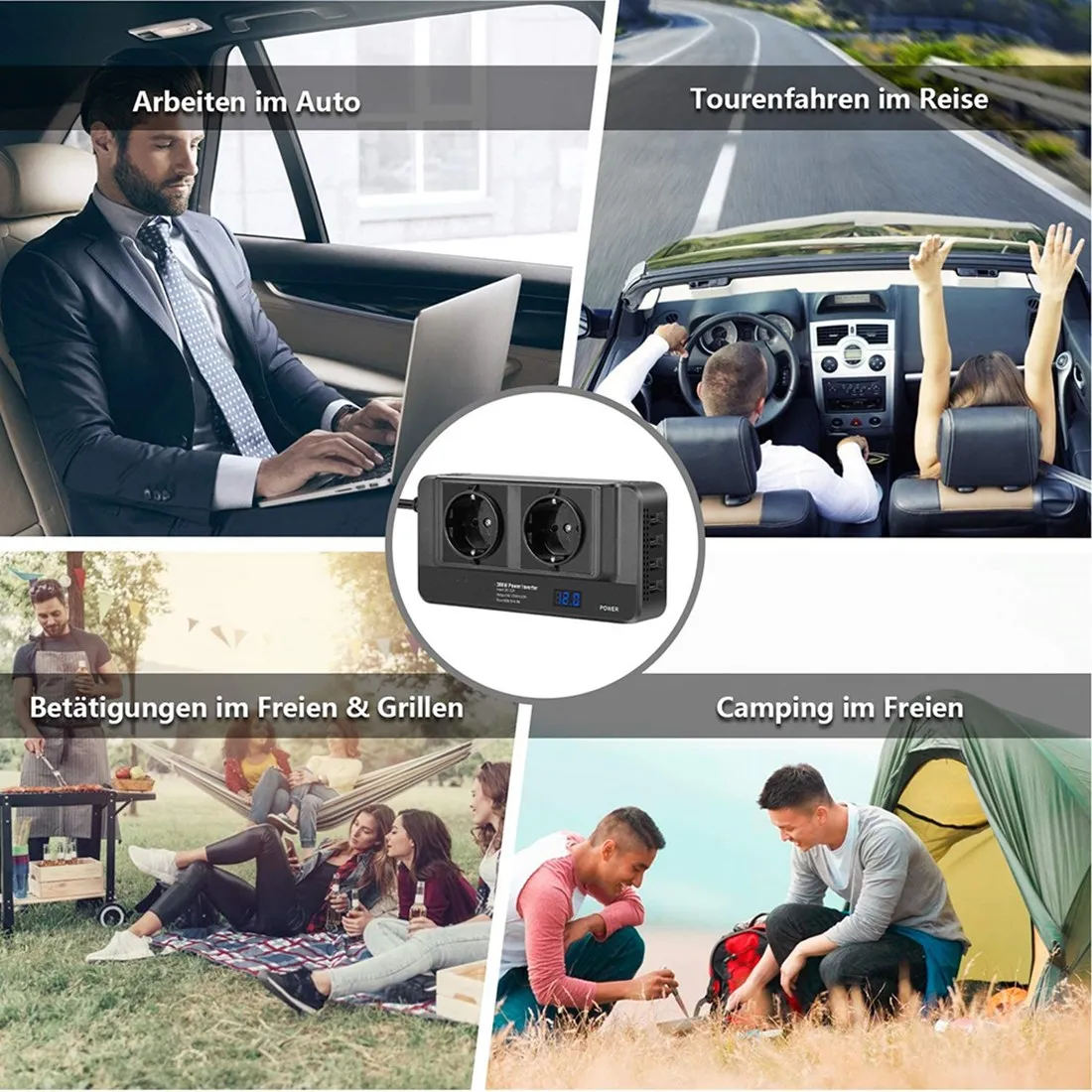 Pop 200W Car Inverter, Voltage Converter 12V To 220V With Smart Super Hot R Chargers (EU Plug)