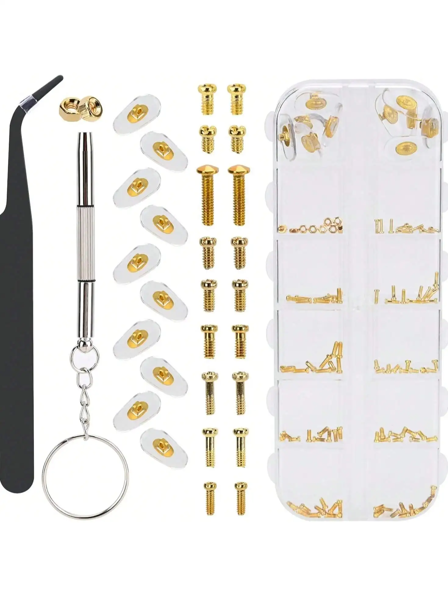 Glasses Repair Kit with Soft Silicone Nose Pads Air Chamber Eyeglass Screwdriver Set And Screw Cap Suitable for All Glasses