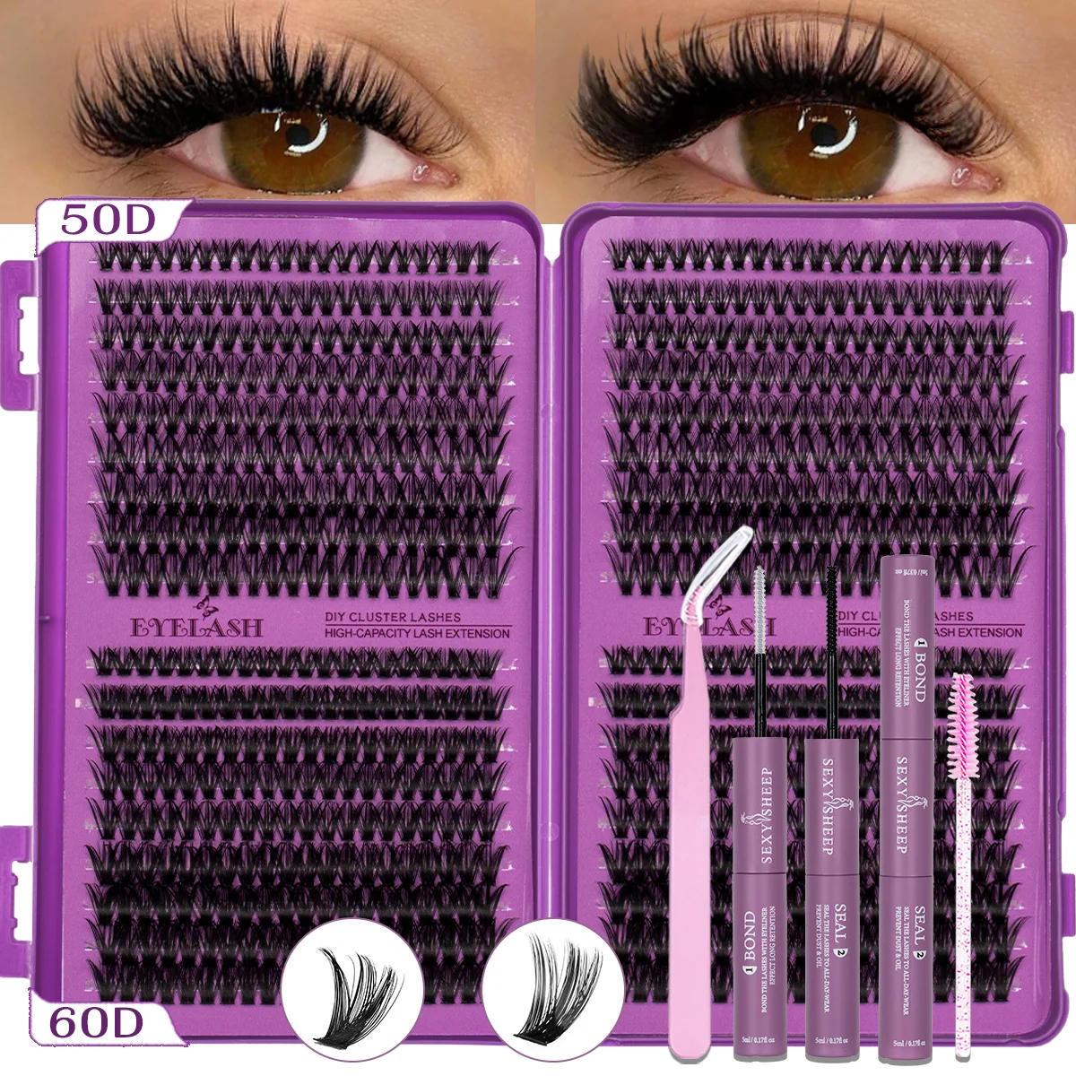 DIY Wimpernbüschel-Set Einzelwimpern-Kit Großes Set mit Kleber und Versiegelung Wimpernpinzette Wispy Lashes Kit Wiederverwendbar – Detail 5