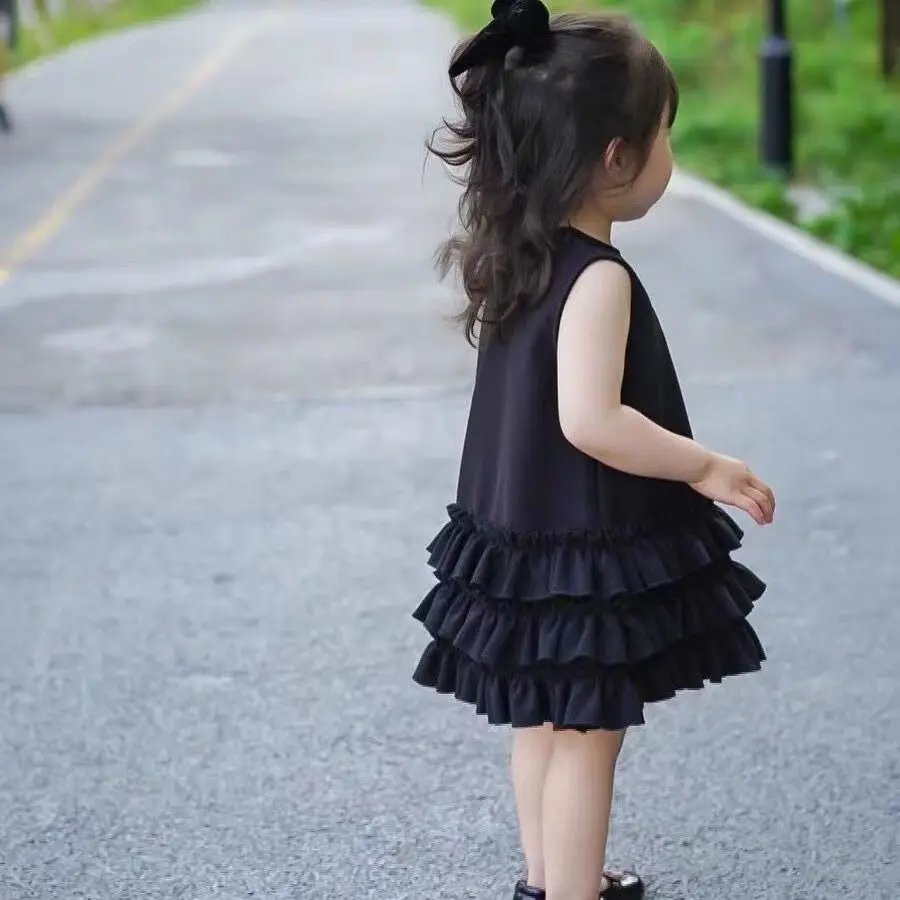 

Girls Baby Dress Black Dress Children Sleeveless Dress Tank Top Skirt Kids Summer Cake Lace Princess Dress