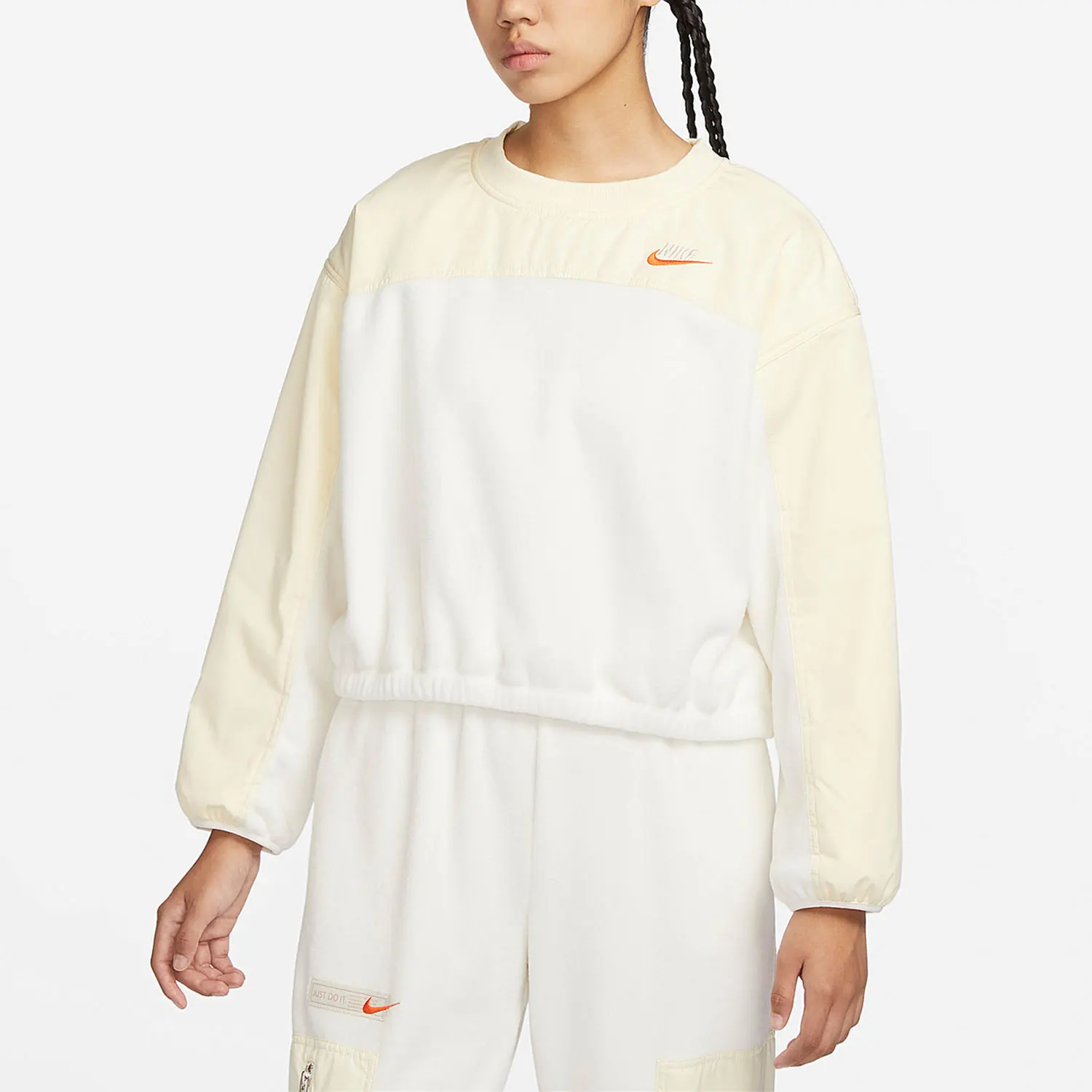 

Nike genuine 2023 Autumn Women's Fleece-Lined Casual Patchwork Round-Neck Pullover FB8685-133