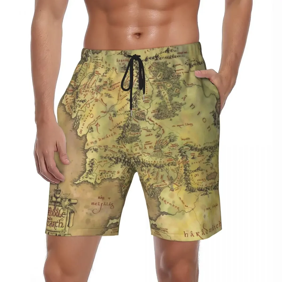 Summer Board Shorts Male Middle Earth Map Sportswear World Maps Design Beach Shorts Hawaii Comfortable Swimming Trunks Plus Size