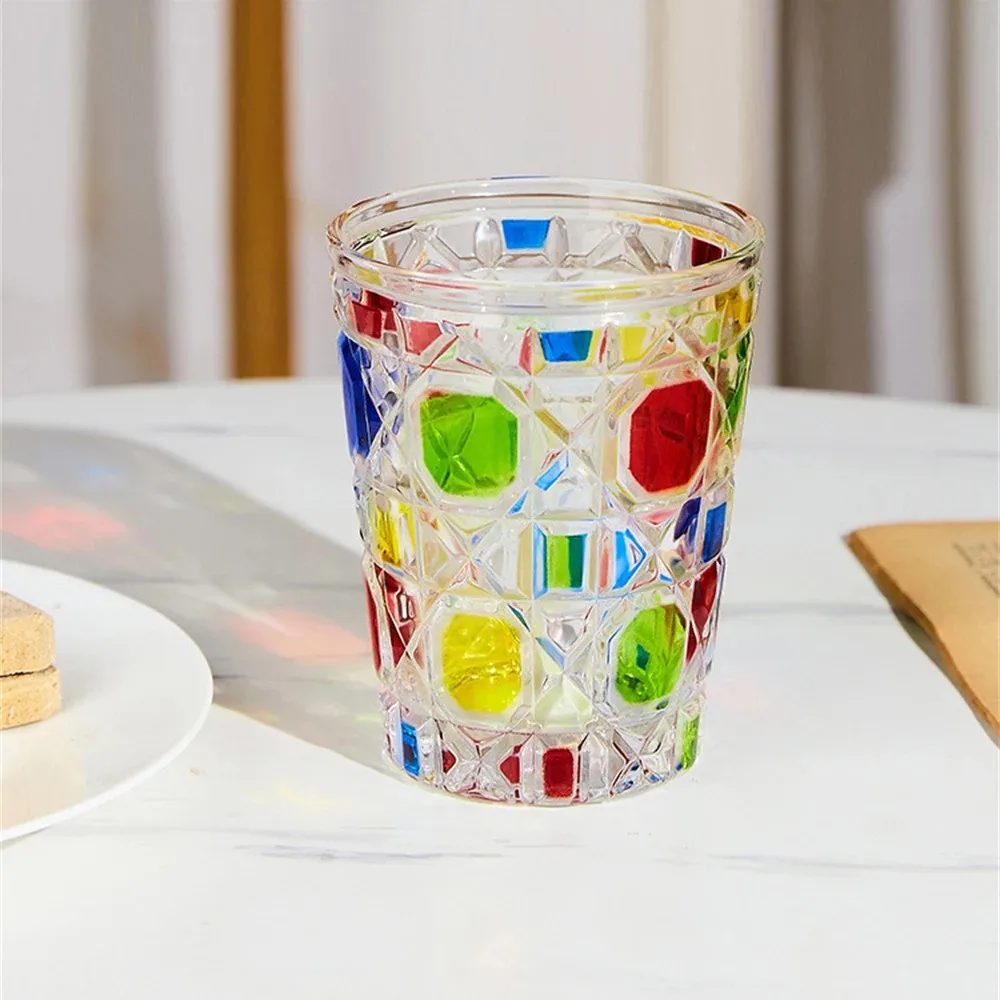 1pc 320ml Hand Engraved Diamond Patterns Drinking Glasses Whiskey Glass Colorful Glass Bathroom Tumblers Luxury Cups and Mugs