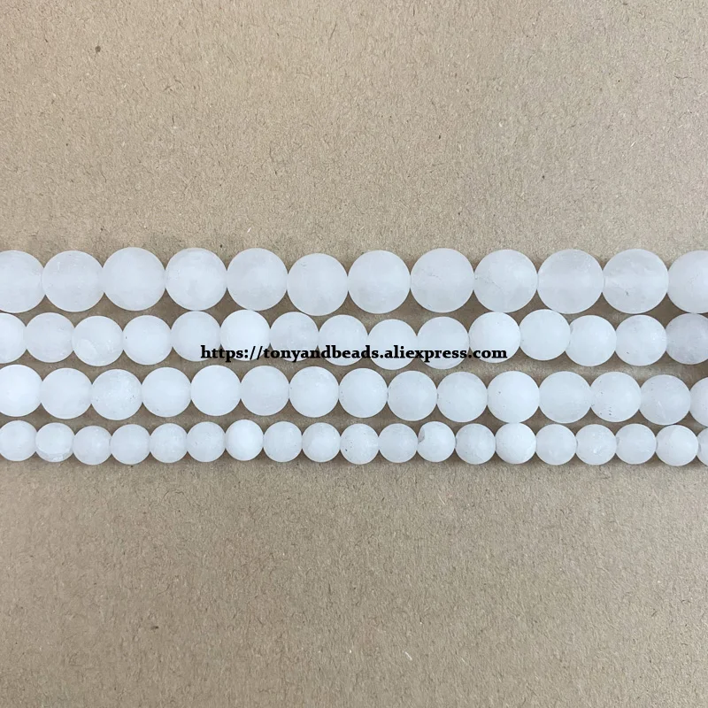 Natural Stone Matte White Clear Jade Round Loose Beads 15\